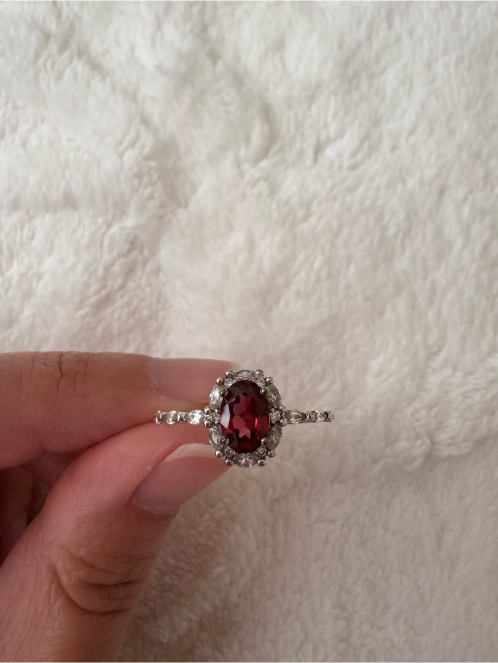 Sterling Silver Red Garnet Halo Ring